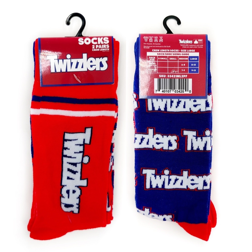 Twizzlers Candy Crew Socks Mens Womens 2 Pairs Red Blue Fun Funny Novelty Gift